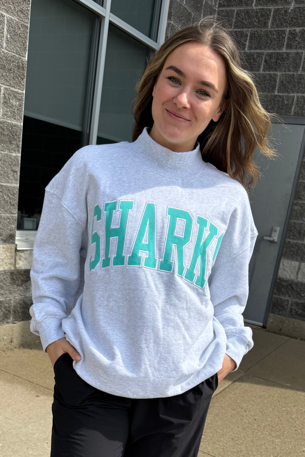 SHARKS Ash Grey Mock Neck Sweater leftover (Adult)