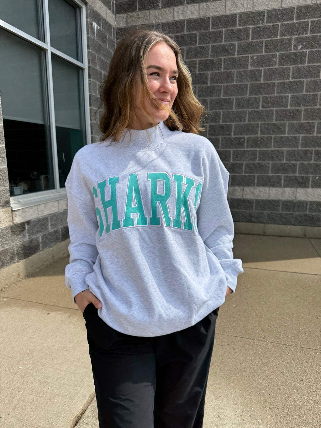 SHARKS Ash Grey Mock Neck Sweater leftover (Adult)