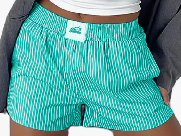 Youth Teal Sharks Striped PJ Lounge Shorts