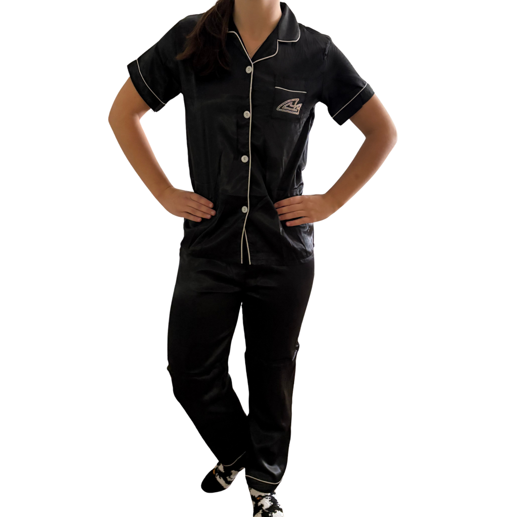 Youth Black Satiny PJ Set
