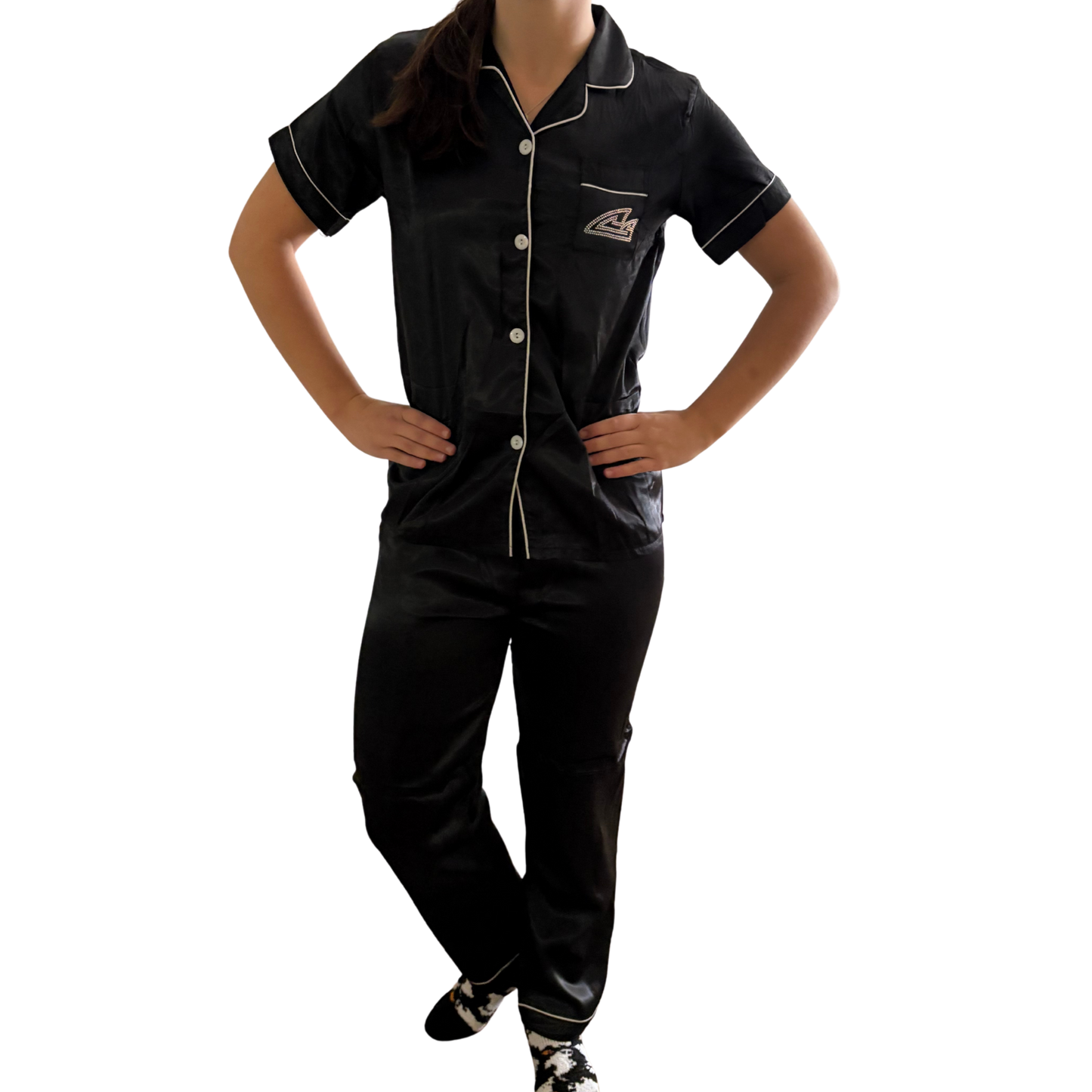 Youth Black Satiny PJ Set