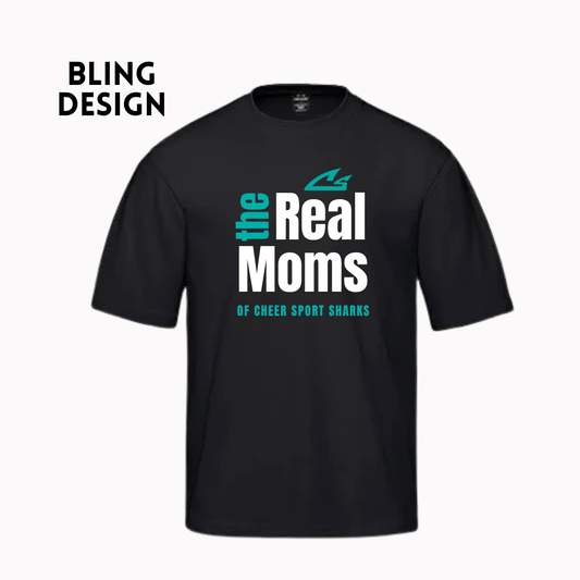 Adult Real MOMS of Cheer Sport Sharks Tee