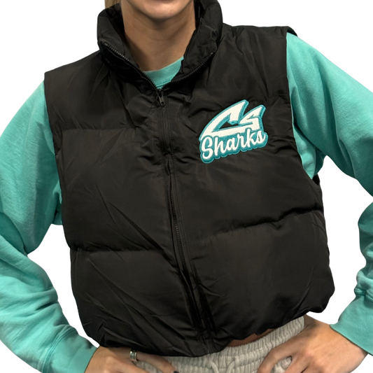 Adult Sharks Puffer Vest Cropped