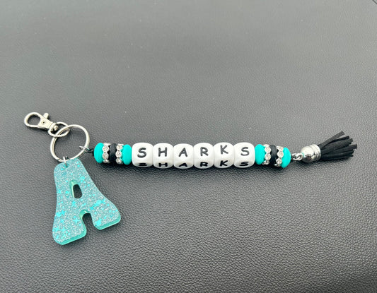 SHARKS  Backpack Tag  w/ Customized Letter