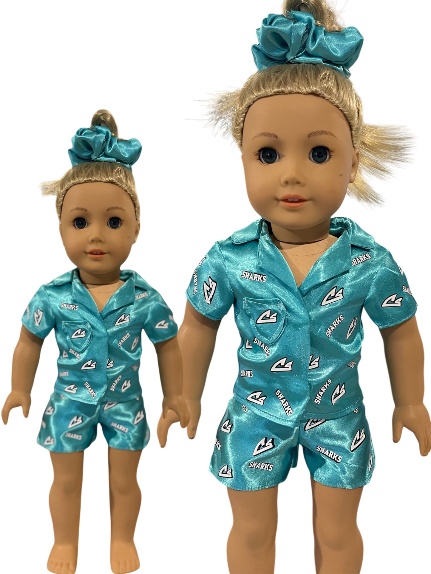 DOLL -Satiny Sharks Teal Pajamas
